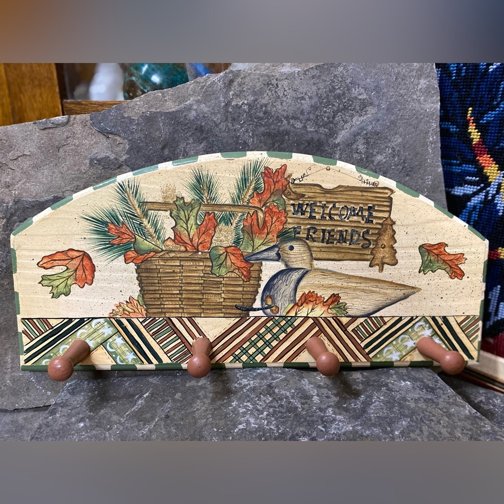 Decorative Wall Hook with Duck and Autumnal Leaves